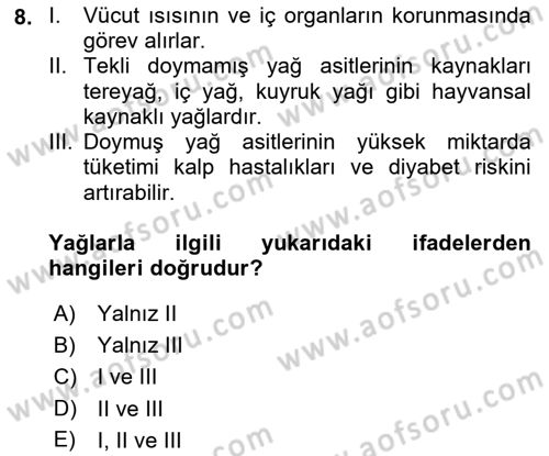 Sağlıklı Yaşam Dersi 2018 - 2019 Yılı Yaz Okulu Sınav Soruları 8. Soru