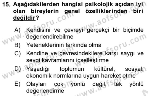 Sağlıklı Yaşam Dersi 2020 - 2021 Yılı Yaz Okulu Sınav Soruları 15. Soru