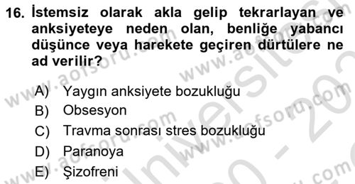 Sağlıklı Yaşam Dersi 2020 - 2021 Yılı Yaz Okulu Sınav Soruları 16. Soru