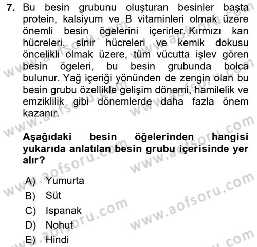 Sağlıklı Yaşam Dersi 2020 - 2021 Yılı Yaz Okulu Sınav Soruları 7. Soru