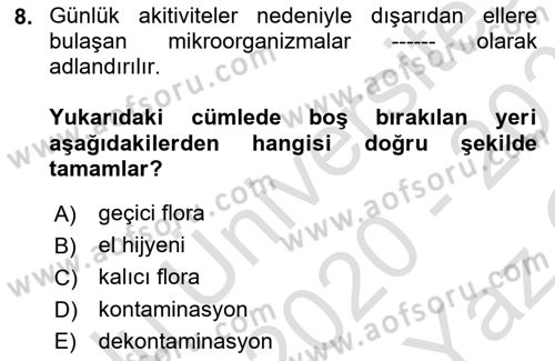 Sağlıklı Yaşam Dersi 2020 - 2021 Yılı Yaz Okulu Sınav Soruları 8. Soru