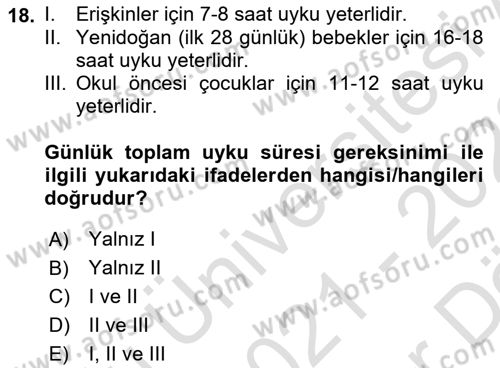 Sağlıklı Yaşam Dersi 2021 - 2022 Yılı (Vize) Ara Sınav Soruları 18. Soru