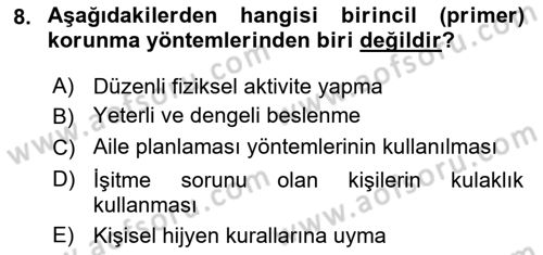 Sağlıklı Yaşam Dersi 2021 - 2022 Yılı (Vize) Ara Sınav Soruları 8. Soru