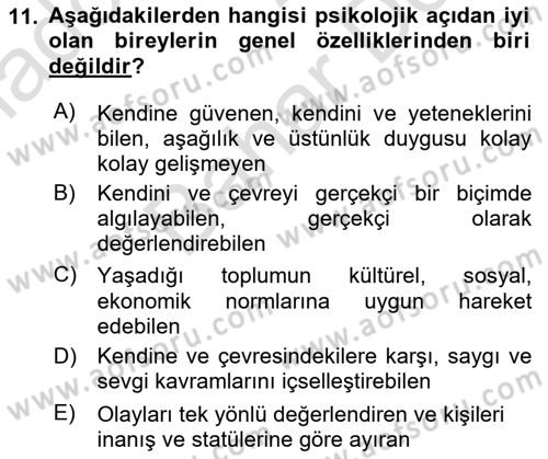 Sağlıklı Yaşam Dersi 2021 - 2022 Yılı (Final) Dönem Sonu Sınav Soruları 11. Soru