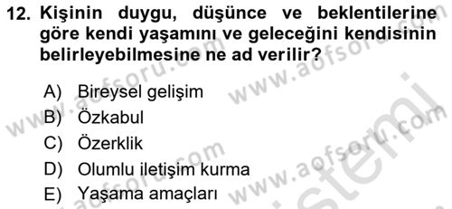 Sağlıklı Yaşam Dersi 2021 - 2022 Yılı (Final) Dönem Sonu Sınav Soruları 12. Soru
