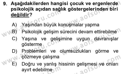 Sağlıklı Yaşam Dersi 2021 - 2022 Yılı (Final) Dönem Sonu Sınav Soruları 9. Soru