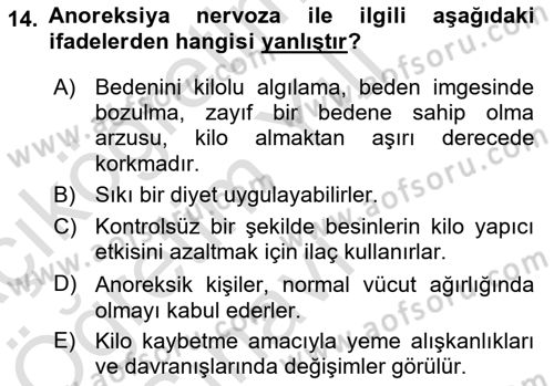 Sağlıklı Yaşam Dersi 2021 - 2022 Yılı Yaz Okulu Sınav Soruları 14. Soru