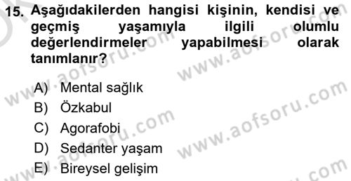 Sağlıklı Yaşam Dersi 2021 - 2022 Yılı Yaz Okulu Sınav Soruları 15. Soru