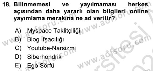Sağlıklı Yaşam Dersi 2021 - 2022 Yılı Yaz Okulu Sınav Soruları 18. Soru
