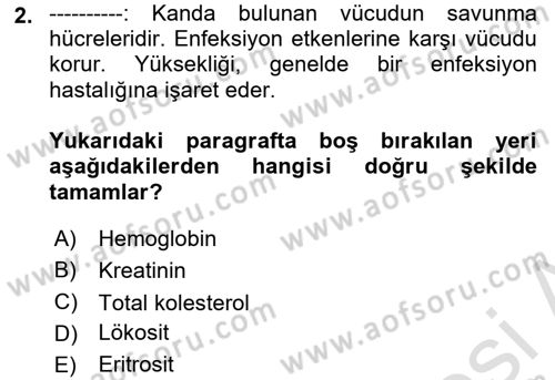 Sağlıklı Yaşam Dersi 2021 - 2022 Yılı Yaz Okulu Sınav Soruları 2. Soru