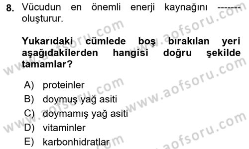 Sağlıklı Yaşam Dersi 2021 - 2022 Yılı Yaz Okulu Sınav Soruları 8. Soru