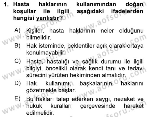Sağlıklı Yaşam Dersi 2023 - 2024 Yılı (Vize) Ara Sınav Soruları 1. Soru