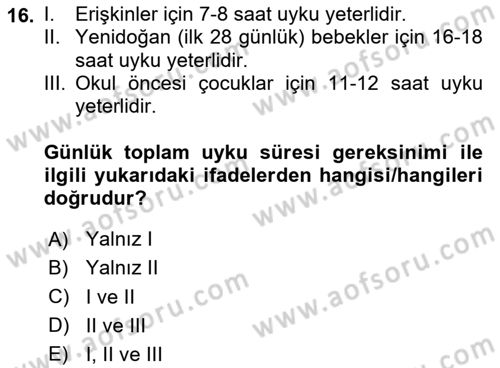 Sağlıklı Yaşam Dersi 2023 - 2024 Yılı (Vize) Ara Sınav Soruları 16. Soru