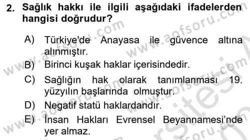 Sağlıklı Yaşam Dersi 2023 - 2024 Yılı (Vize) Ara Sınav Soruları 2. Soru
