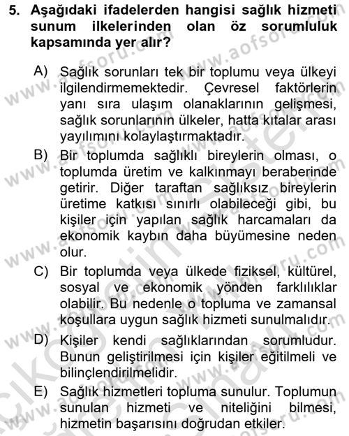 Sağlıklı Yaşam Dersi 2023 - 2024 Yılı (Vize) Ara Sınav Soruları 5. Soru