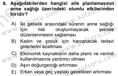 Sağlıklı Yaşam Dersi 2023 - 2024 Yılı (Vize) Ara Sınav Soruları 6. Soru