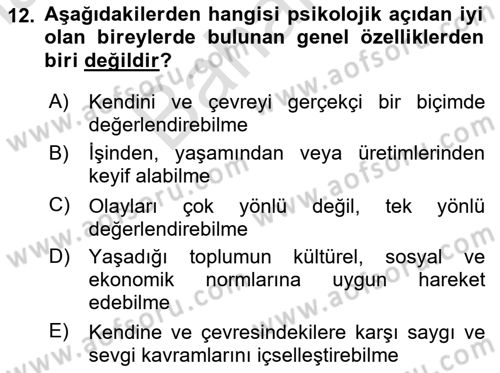 Sağlıklı Yaşam Dersi 2023 - 2024 Yılı (Final) Dönem Sonu Sınav Soruları 12. Soru