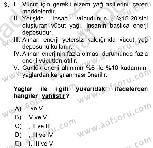 Sağlıklı Yaşam Dersi 2023 - 2024 Yılı (Final) Dönem Sonu Sınav Soruları 3. Soru