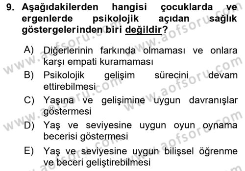 Sağlıklı Yaşam Dersi 2023 - 2024 Yılı (Final) Dönem Sonu Sınav Soruları 9. Soru