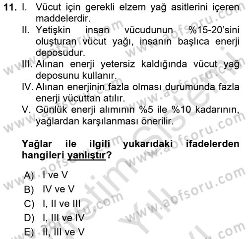 Sağlıklı Yaşam Dersi 2025 - 2026 Yılı (Vize) Ara Sınav Soruları 11. Soru
