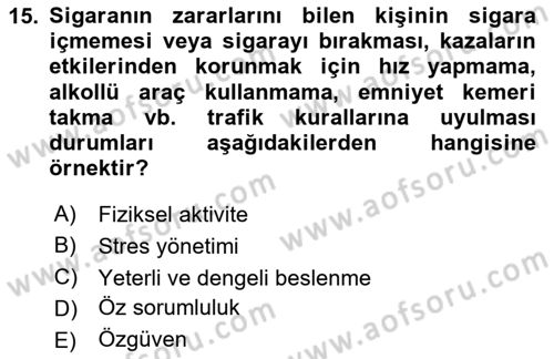 Sağlıklı Yaşam Dersi 2025 - 2026 Yılı (Vize) Ara Sınav Soruları 15. Soru