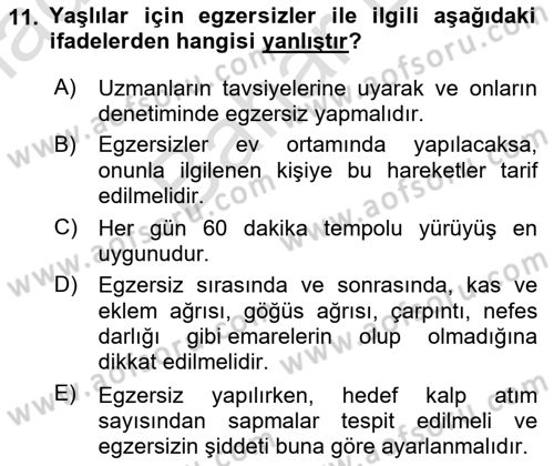 Sağlıklı Yaşam Dersi 2025 - 2026 Yılı (Final) Dönem Sonu Sınav Soruları 11. Soru