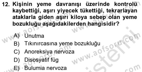 Sağlıklı Yaşam Dersi 2025 - 2026 Yılı (Final) Dönem Sonu Sınav Soruları 12. Soru