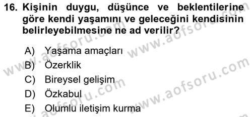 Sağlıklı Yaşam Dersi 2025 - 2026 Yılı (Final) Dönem Sonu Sınav Soruları 16. Soru