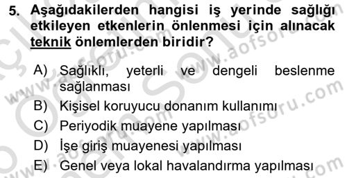 Sağlıklı Yaşam Dersi 2025 - 2026 Yılı (Final) Dönem Sonu Sınav Soruları 5. Soru