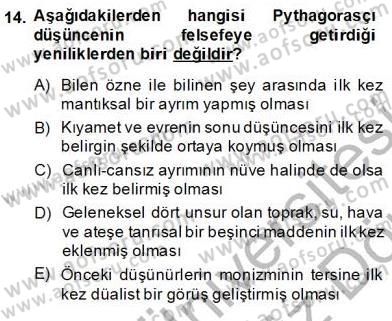 İlkçağ Felsefesi Dersi Ara Sınavı Deneme Sınav Soruları 14. Soru