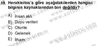 İlkçağ Felsefesi Dersi Ara Sınavı Deneme Sınav Soruları 19. Soru