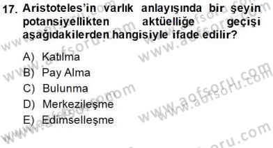İlkçağ Felsefesi Dersi 2013 - 2014 Yılı (Final) Dönem Sonu Sınav Soruları 17. Soru