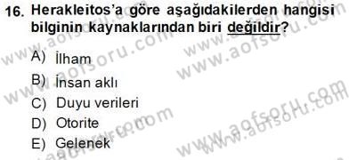 İlkçağ Felsefesi Dersi Ara Sınavı Deneme Sınav Soruları 16. Soru