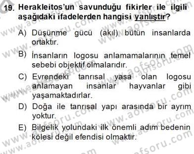 İlkçağ Felsefesi Dersi Ara Sınavı Deneme Sınav Soruları 19. Soru