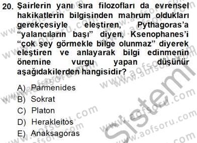 İlkçağ Felsefesi Dersi Ara Sınavı Deneme Sınav Soruları 20. Soru