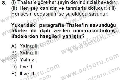 İlkçağ Felsefesi Dersi Ara Sınavı Deneme Sınav Soruları 8. Soru