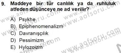 İlkçağ Felsefesi Dersi Ara Sınavı Deneme Sınav Soruları 9. Soru