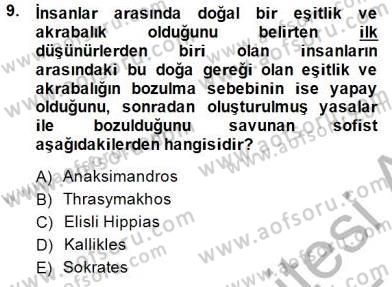 İlkçağ Felsefesi Dersi 2014 - 2015 Yılı (Final) Dönem Sonu Sınav Soruları 9. Soru