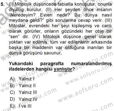 İlkçağ Felsefesi Dersi Ara Sınavı Deneme Sınav Soruları 5. Soru