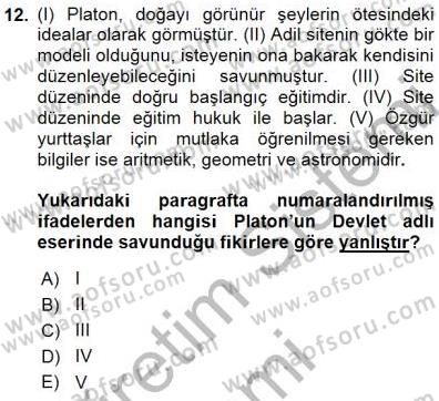İlkçağ Felsefesi Dersi 2015 - 2016 Yılı (Final) Dönem Sonu Sınav Soruları 12. Soru