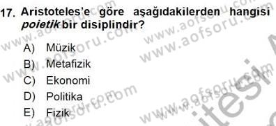 İlkçağ Felsefesi Dersi 2015 - 2016 Yılı (Final) Dönem Sonu Sınav Soruları 17. Soru