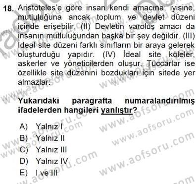 İlkçağ Felsefesi Dersi 2015 - 2016 Yılı (Final) Dönem Sonu Sınav Soruları 18. Soru