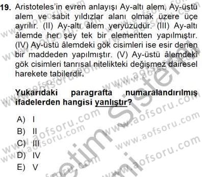 İlkçağ Felsefesi Dersi 2015 - 2016 Yılı (Final) Dönem Sonu Sınav Soruları 19. Soru