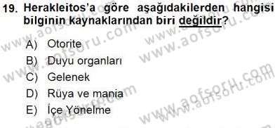 İlkçağ Felsefesi Dersi Ara Sınavı Deneme Sınav Soruları 19. Soru