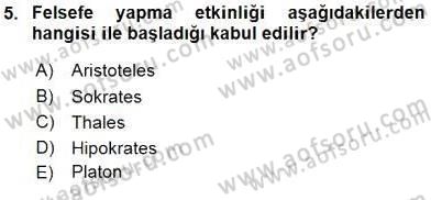 İlkçağ Felsefesi Dersi Ara Sınavı Deneme Sınav Soruları 5. Soru
