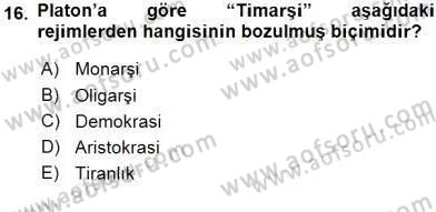 İlkçağ Felsefesi Dersi 2016 - 2017 Yılı (Final) Dönem Sonu Sınav Soruları 16. Soru