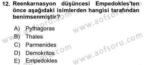 İlkçağ Felsefesi Dersi Ara Sınavı Deneme Sınav Soruları 12. Soru