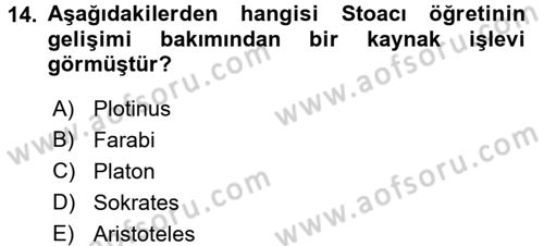 İlkçağ Felsefesi Dersi 2017 - 2018 Yılı (Final) Dönem Sonu Sınav Soruları 14. Soru