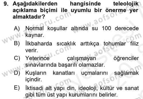 İlkçağ Felsefesi Dersi 2017 - 2018 Yılı (Final) Dönem Sonu Sınav Soruları 9. Soru