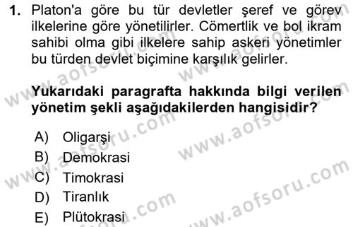 İlkçağ Felsefesi Dersi 2020 - 2021 Yılı Yaz Okulu Sınav Soruları 1. Soru